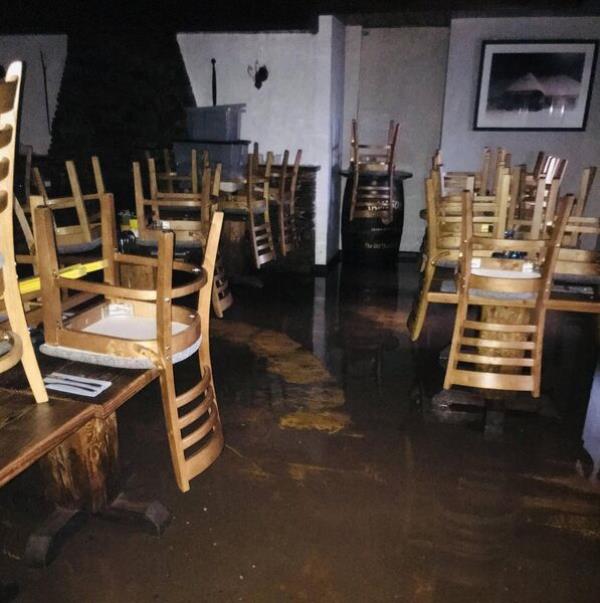 Interior of Thatch pub in the wake of today's 'biblical' flooding. Picture: Christy Parker