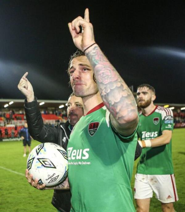 EMOTIo<em></em>nAL NIGHT: Cork’s Ruairi Keating with the match ball after scoring a hat-trick. Pic: ©INPHO/Ken Sutton