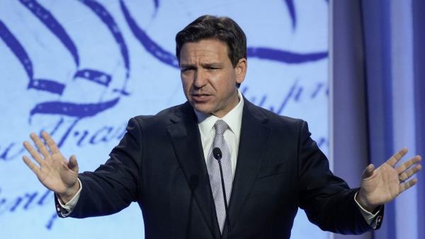 Republican presidential candidate Florida Gov. Ron DeSantis speaks at the Moms for Liberty meeting in Philadelphia, Friday, June 30, 2023. (AP Photo/Matt Rourke)