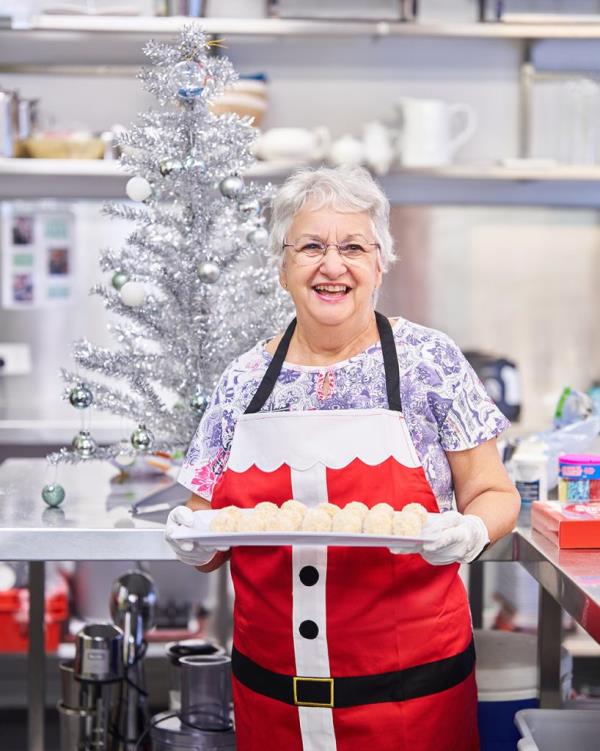 Margie proudly presenting the apricot and white chocolate balls